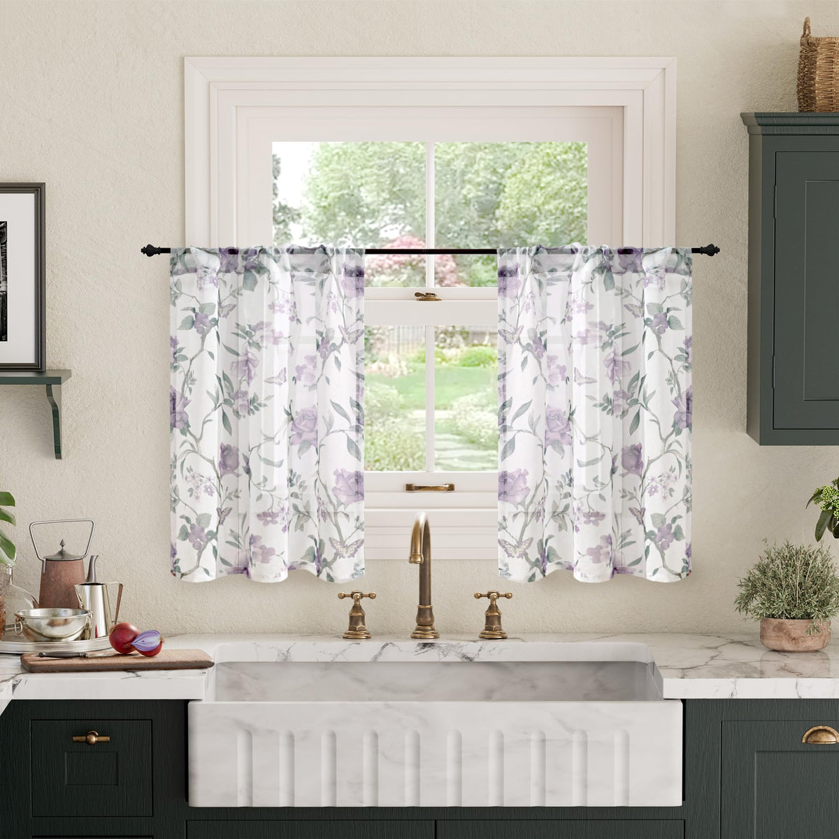 Lajode Pink Floral Sheer Curtains for Girls Room - 52x84 Inch 2 Panels