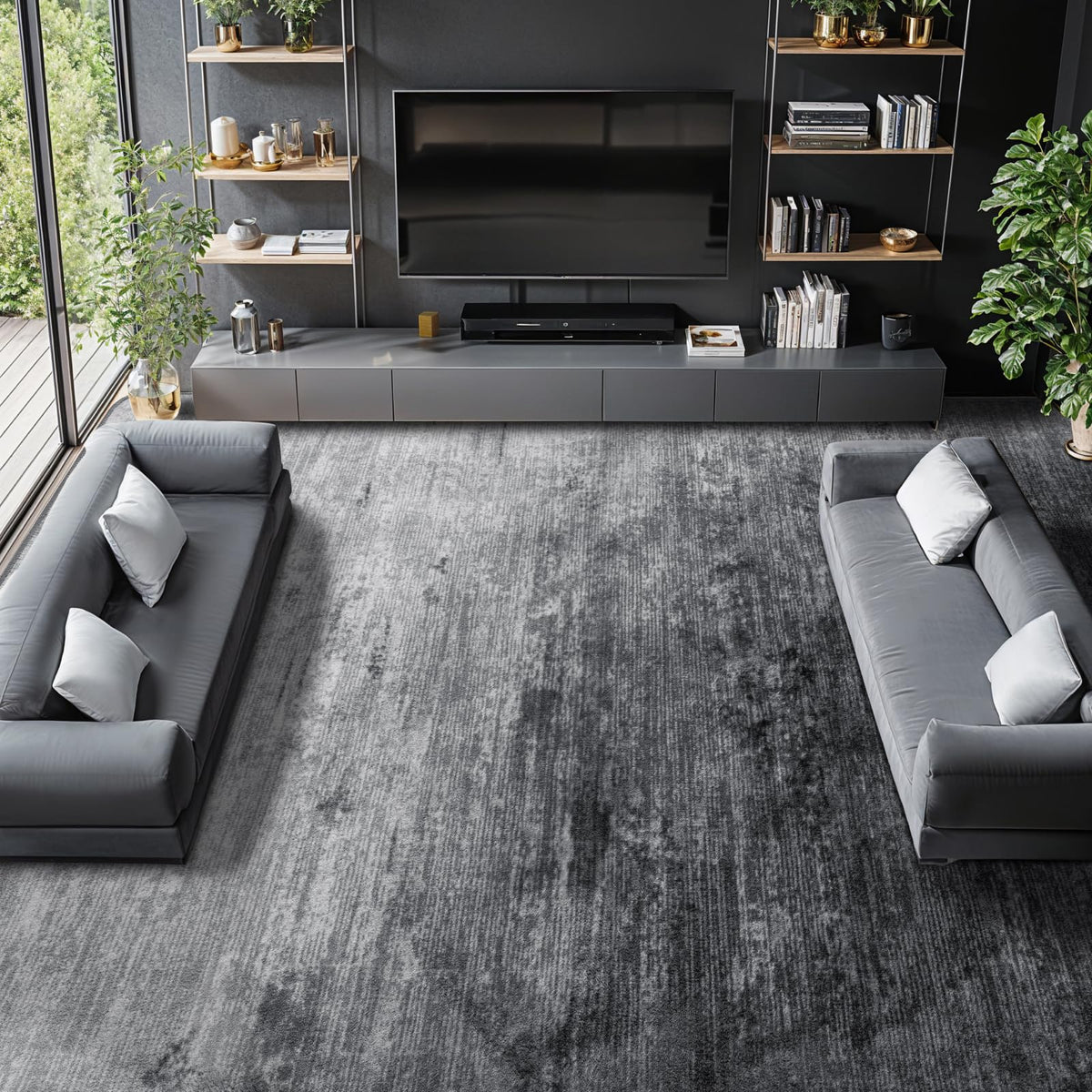 8x10 Washable Area Rug, Black Solid Area Rugs for Living Room & Bedroom