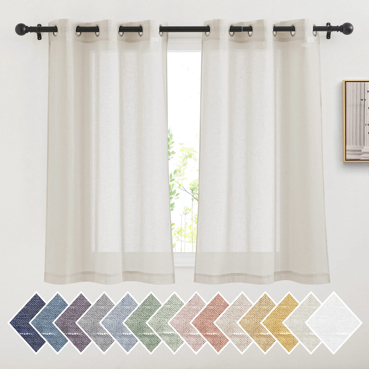 NICETOWN White Sheer Linen Curtains 84 Inch Length 2 Panels Set, W52xL84