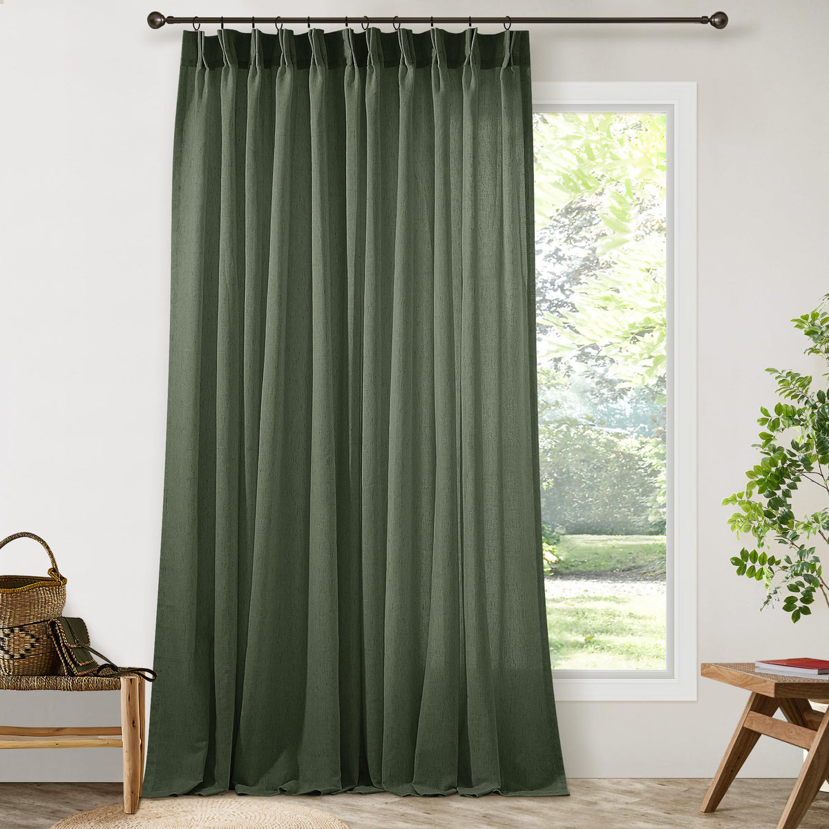 Cream 120 Inch Linen Curtains Pinch Pleated Extra Long Custom Made