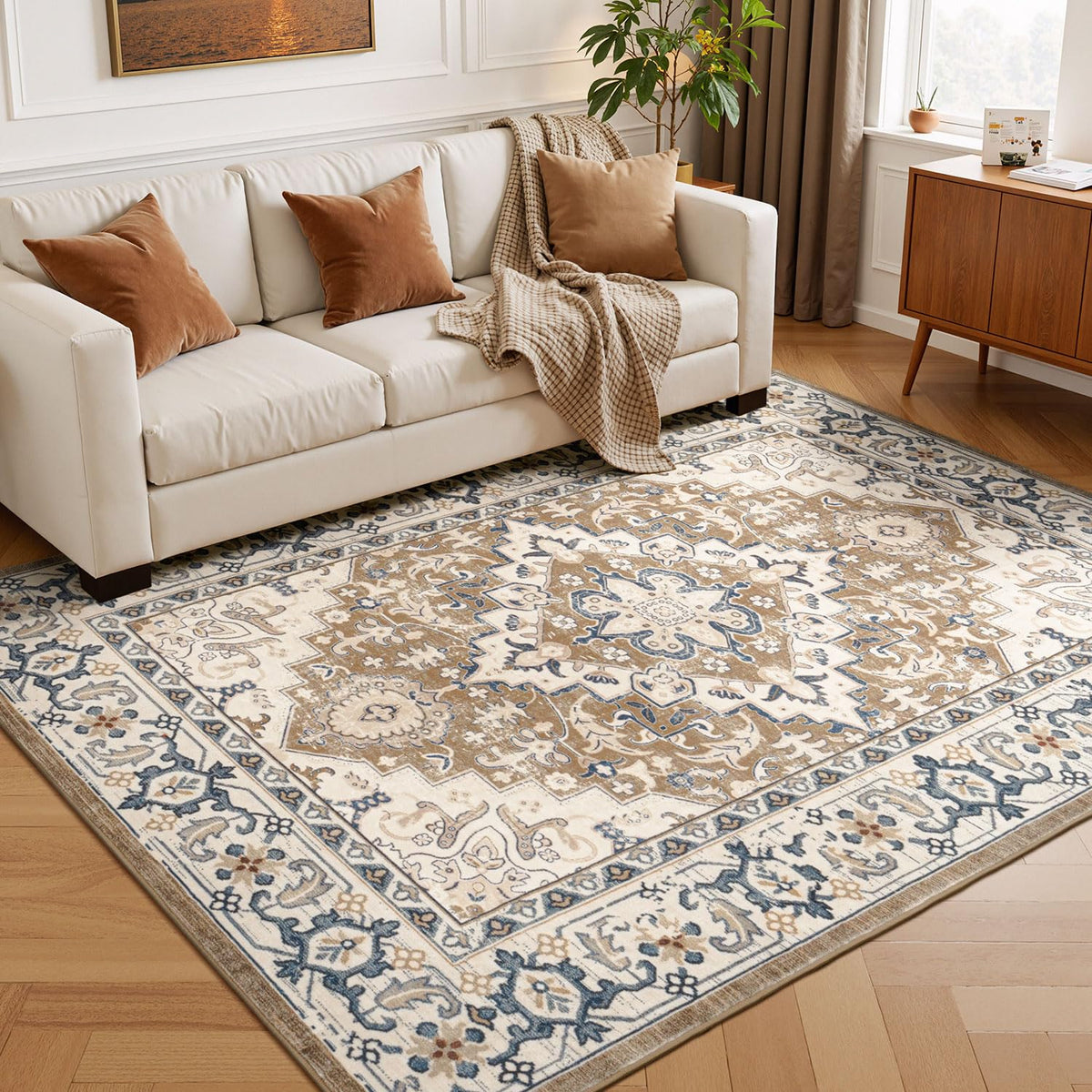 Lessymo 8 x 10 Area Rugs for Living Room, Machine Washable Rug Grey White