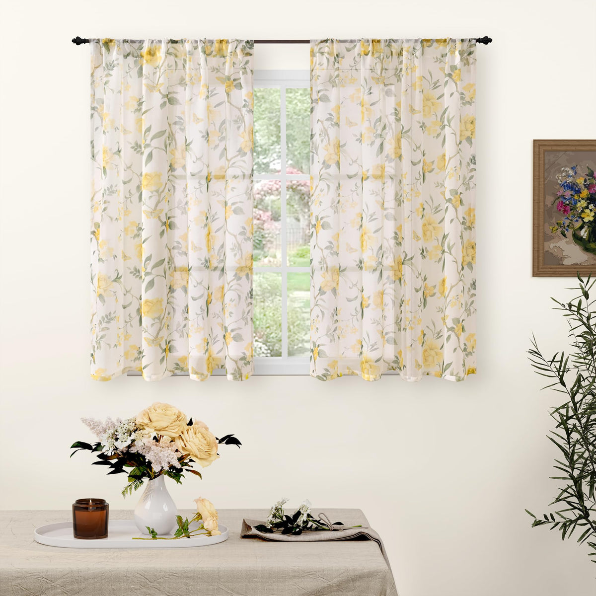 Lajode Pink Floral Sheer Curtains for Girls Room - 52x84 Inch 2 Panels