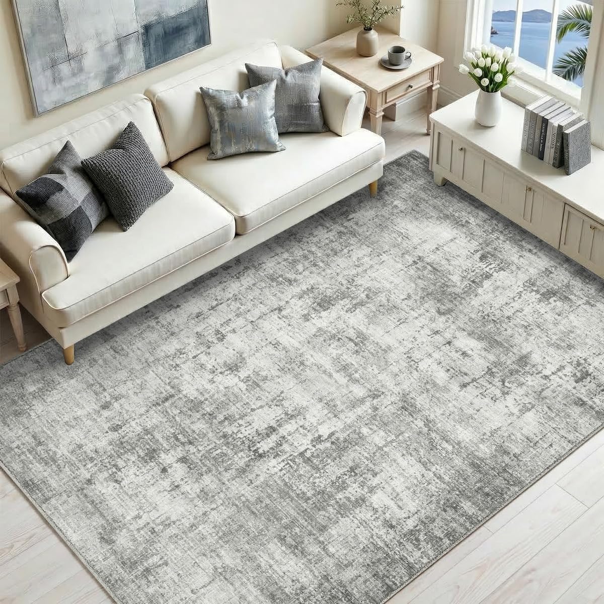 8x10 Area Rugs Living Room: Bedroom Vintage Washable Carpet Beige