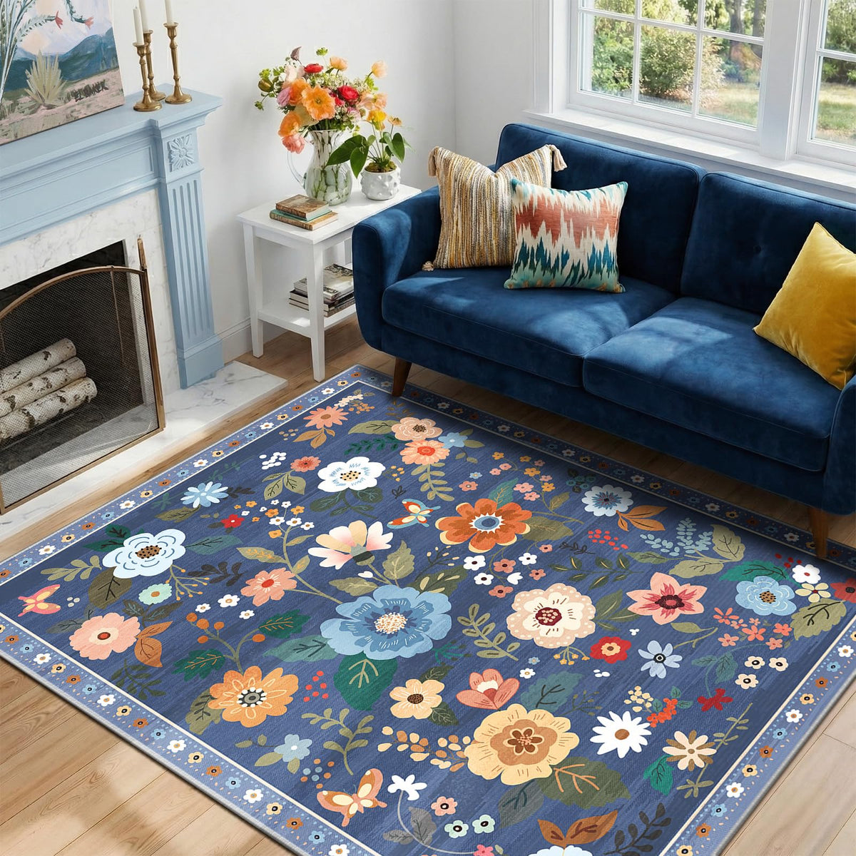 RELEANY Floral Washable 5x7 Area Rugs Pink