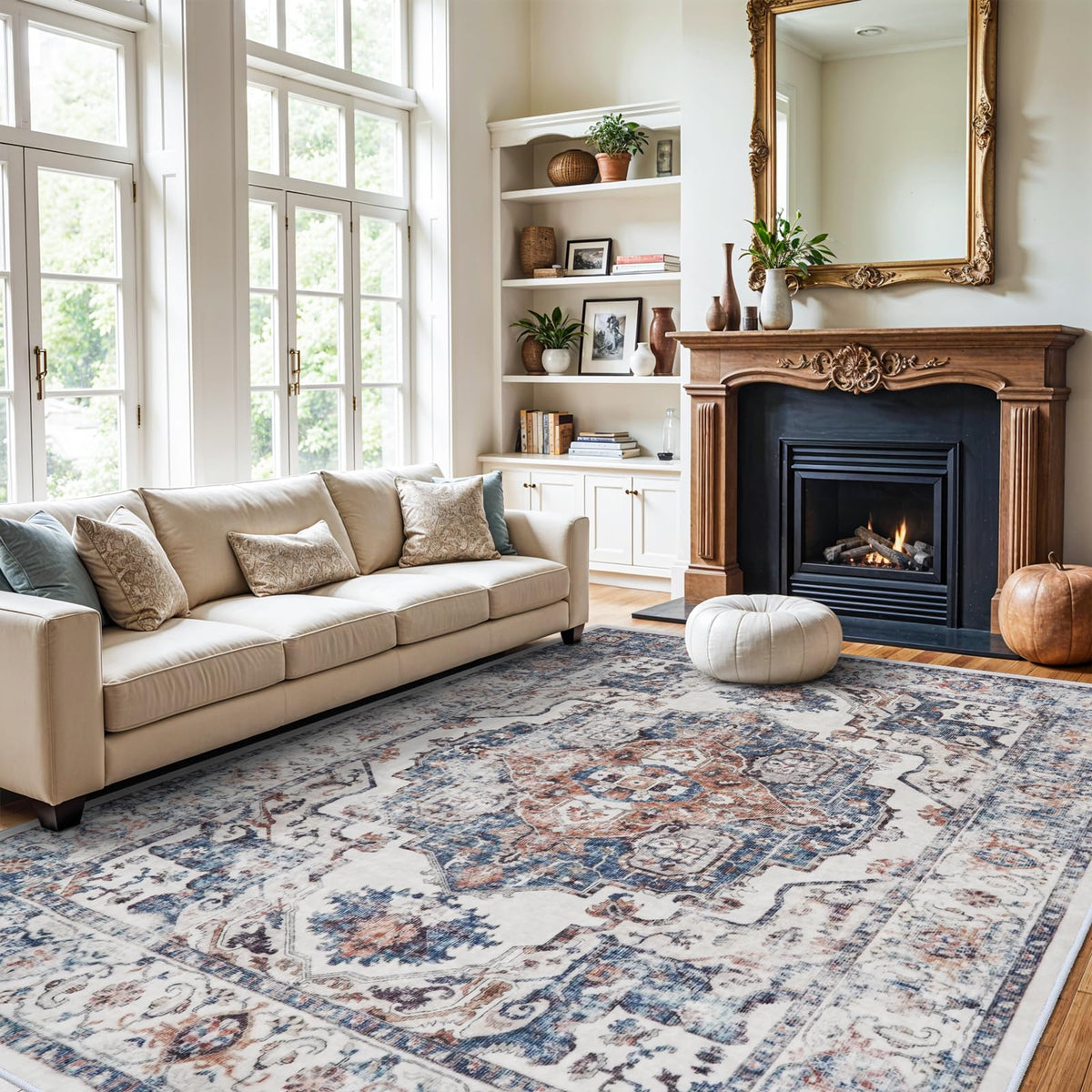 2x6 Hallway Washable Runner Rug : Vintage Soft Kitchen Laundry Runner with Non Slip Backing Farmhouse Entryway Living Room Floor Mat Stain Resistant Carpet for Bedroom Bathroom Distressed Beside Rug