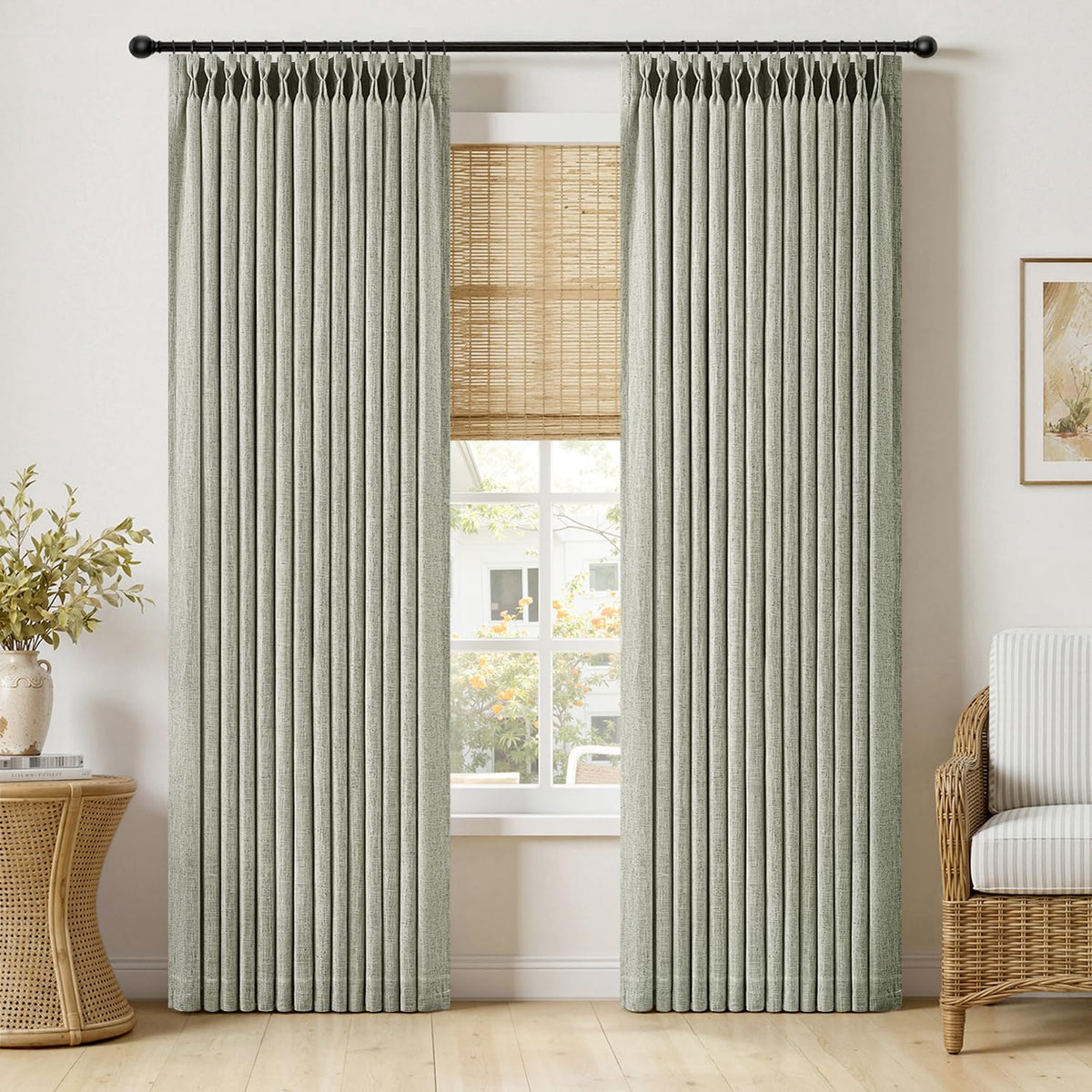 MIULEE Pinch Pleated Thick Linen Curtains 96 Inches Burlap Brown Curtains
