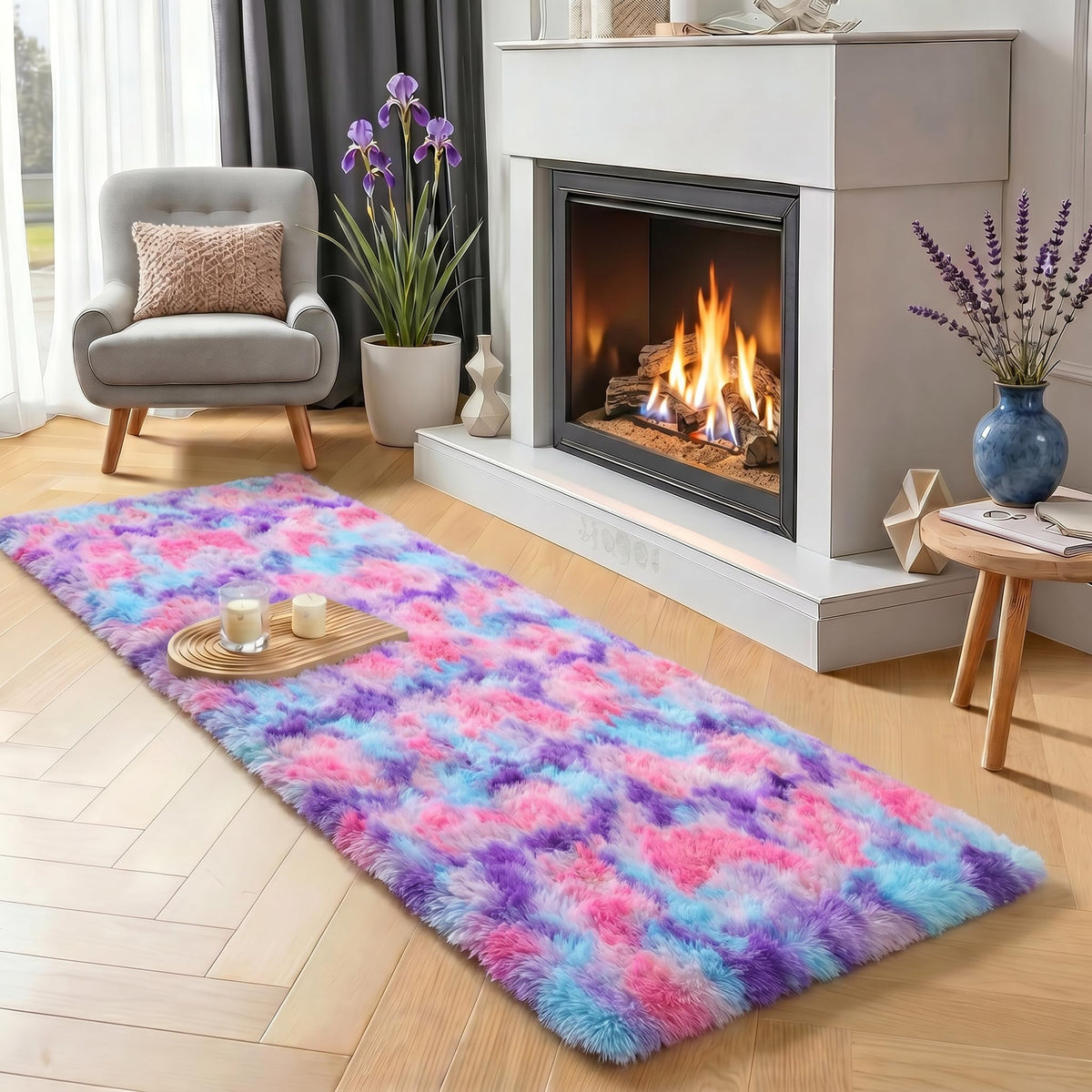 Rainbow Area Rugs for Girls Bedroom Fluffy Soft Vibrant Rugs Kids Playroom