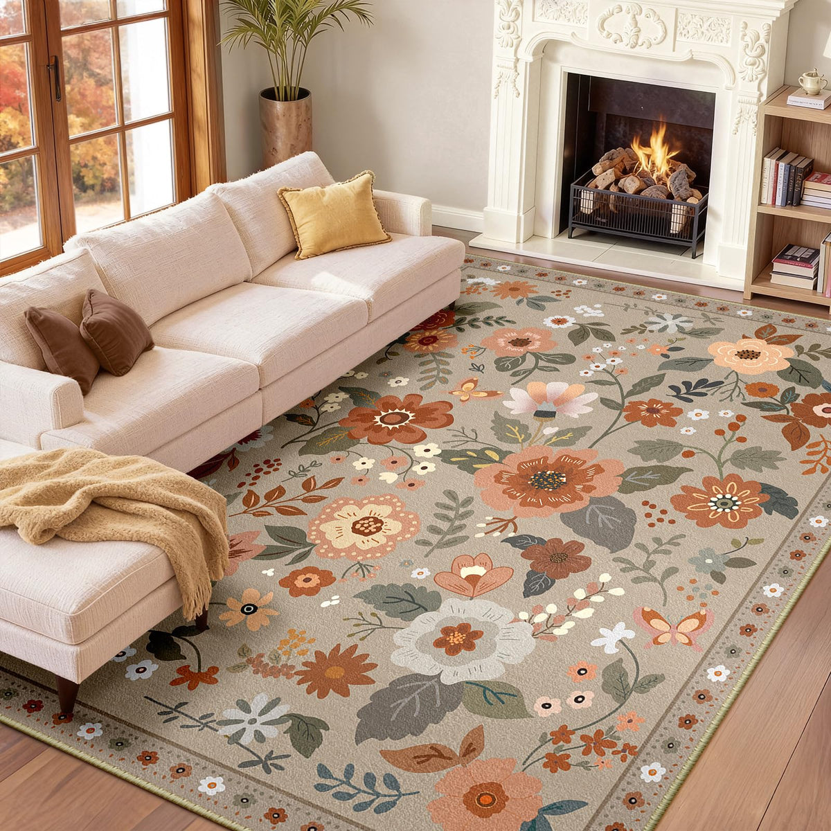 RELEANY Floral Washable 5x7 Area Rugs Pink