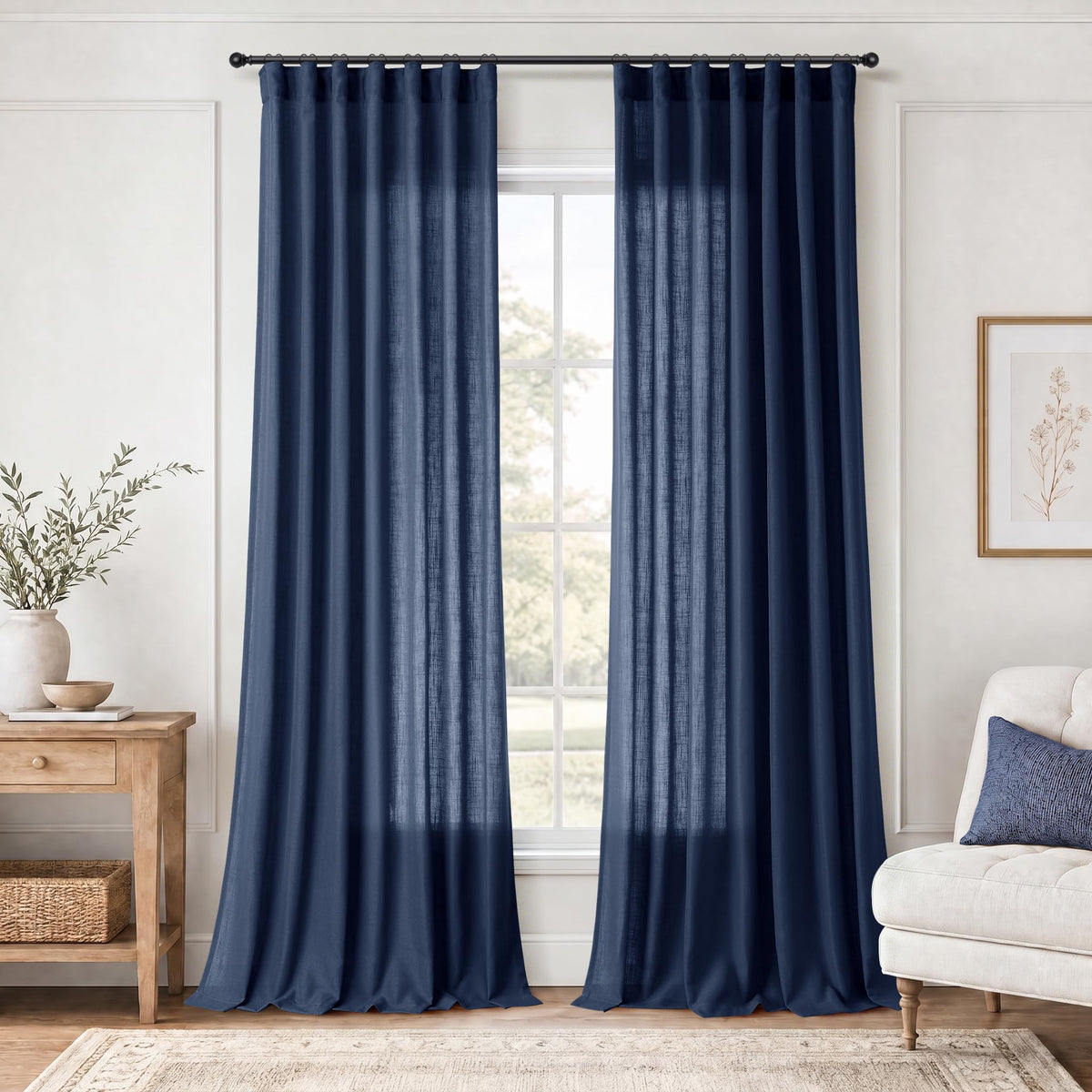 Jowels Natural Linen Curtains 84 Inches Long 2 Panels for Living Room
