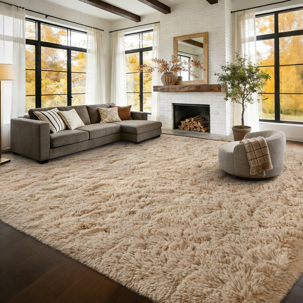 9x12 Extra Large Fluffy Area Rugs for Living Room Tie-Dyed Light Grey