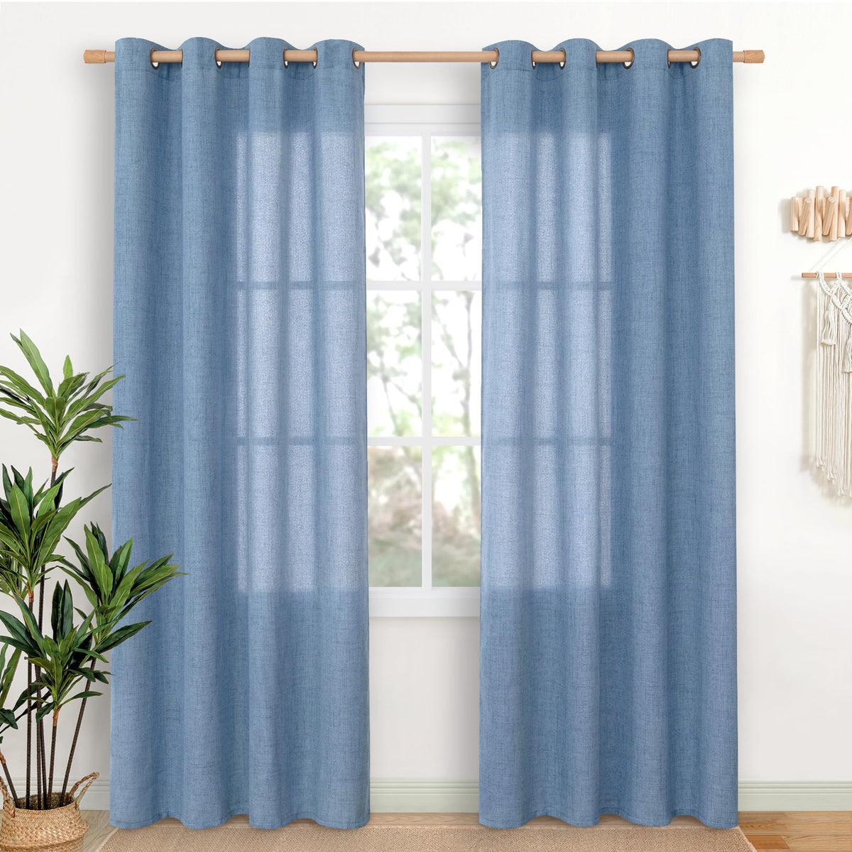 YoungsTex Linen Semi Sheer Curtains 63 Inch Length, Light Filtering Drapes