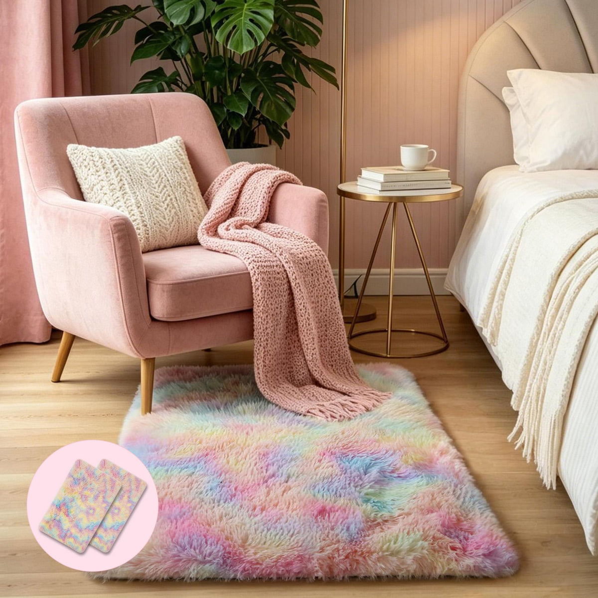 Pink Fluffy 4x6 Area Rugs for Bedroom Girls, Plush Washable Carpet