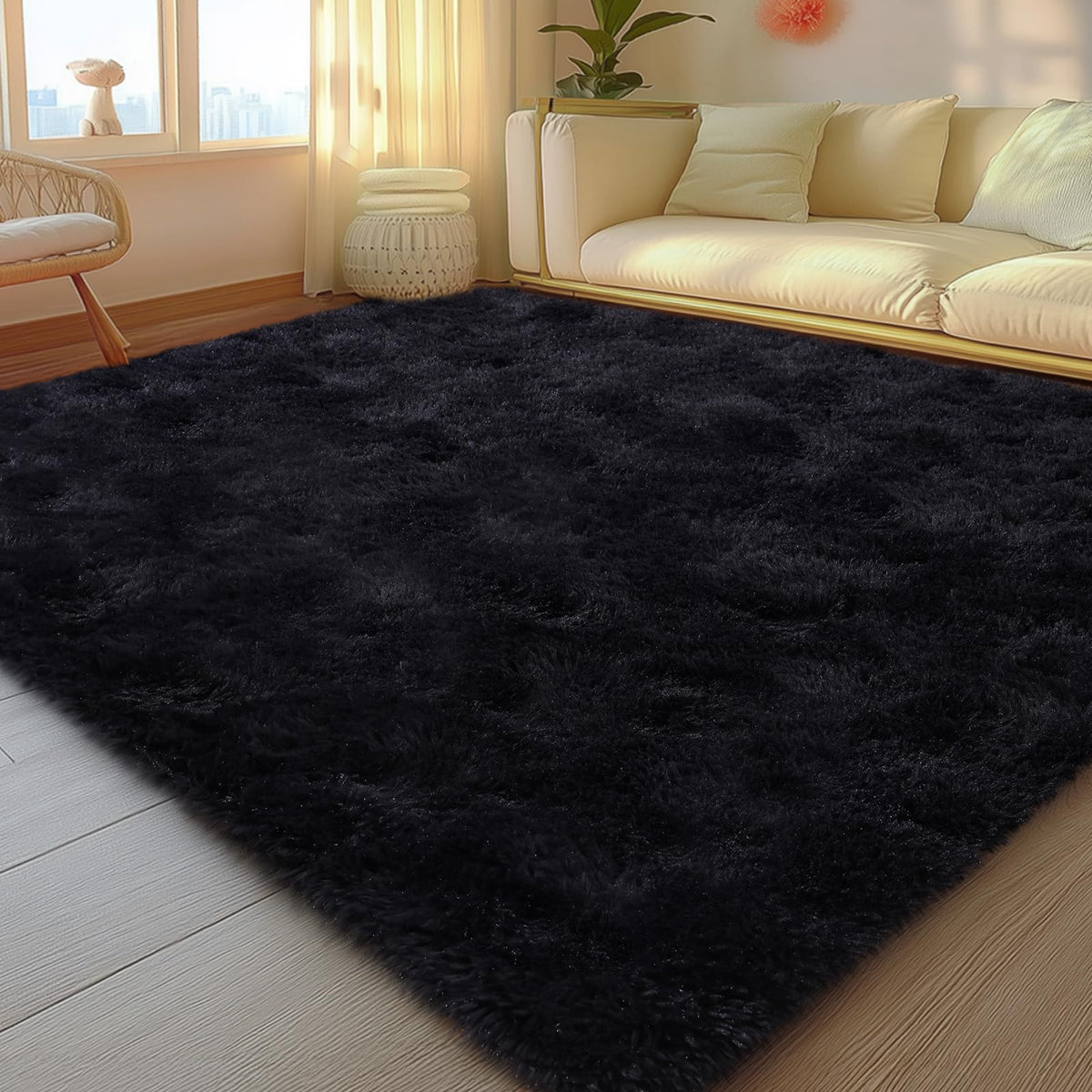 Mugorn 8x10 Area Rugs for Living Room, Large Fluffy Black Rugs for Bedroom
