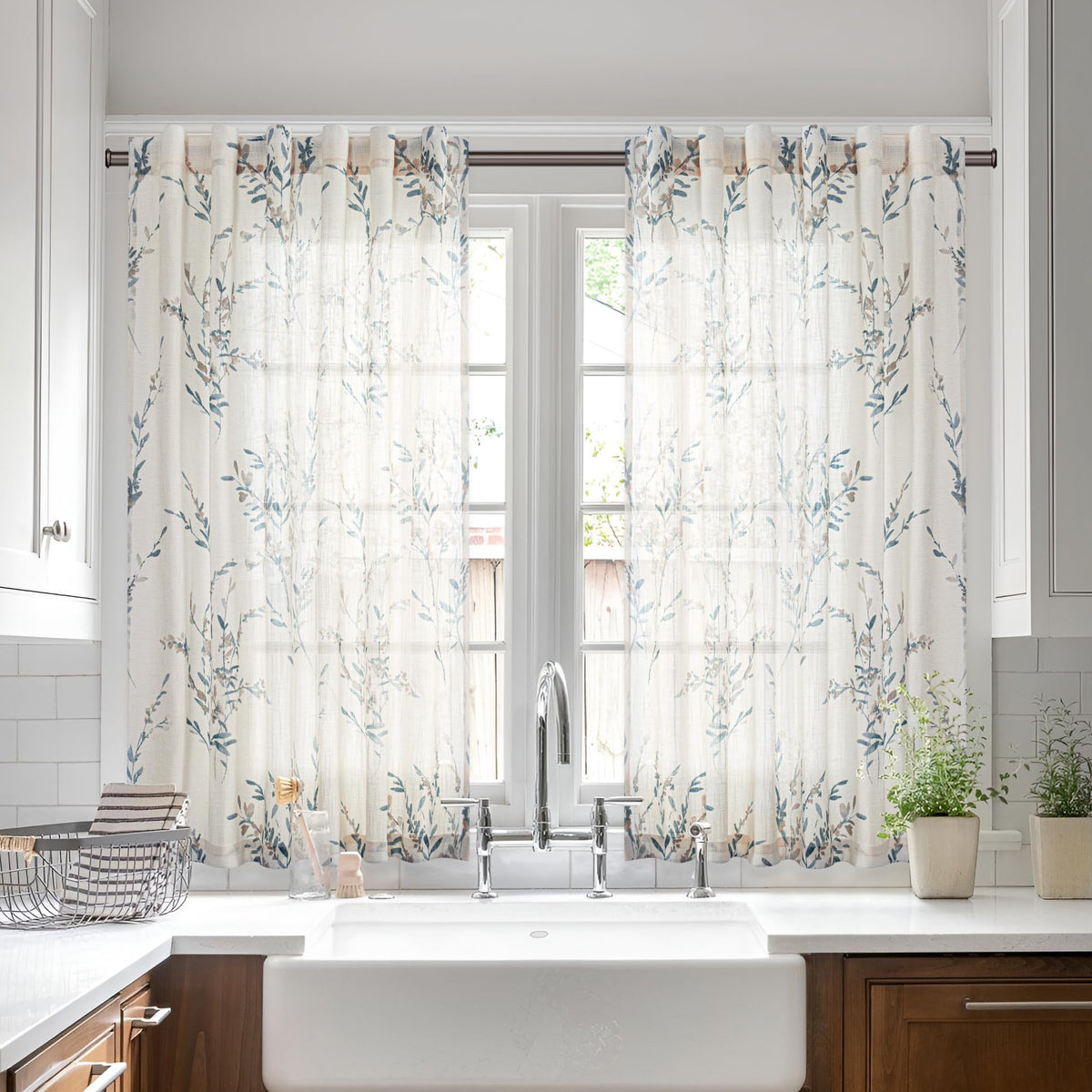MYSKY HOME Sheer Linen Curtains 84 Inch Length Light Filtering 2 Panels