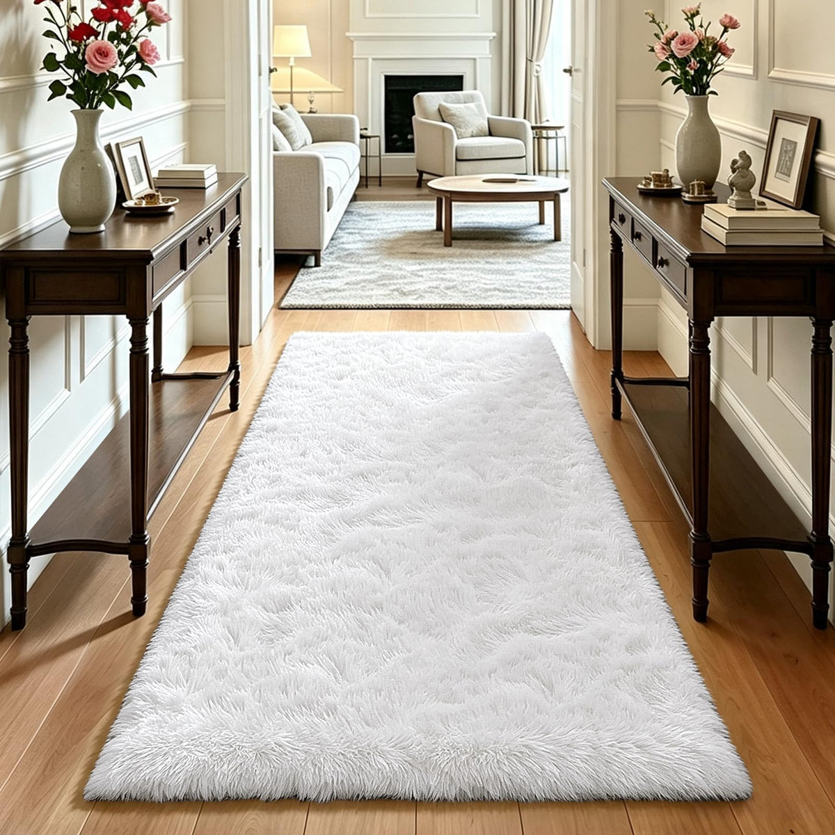 Beige 8x10 Area Rugs for Living Room, Fluffy Shag Rug Large Bedroom Carpet