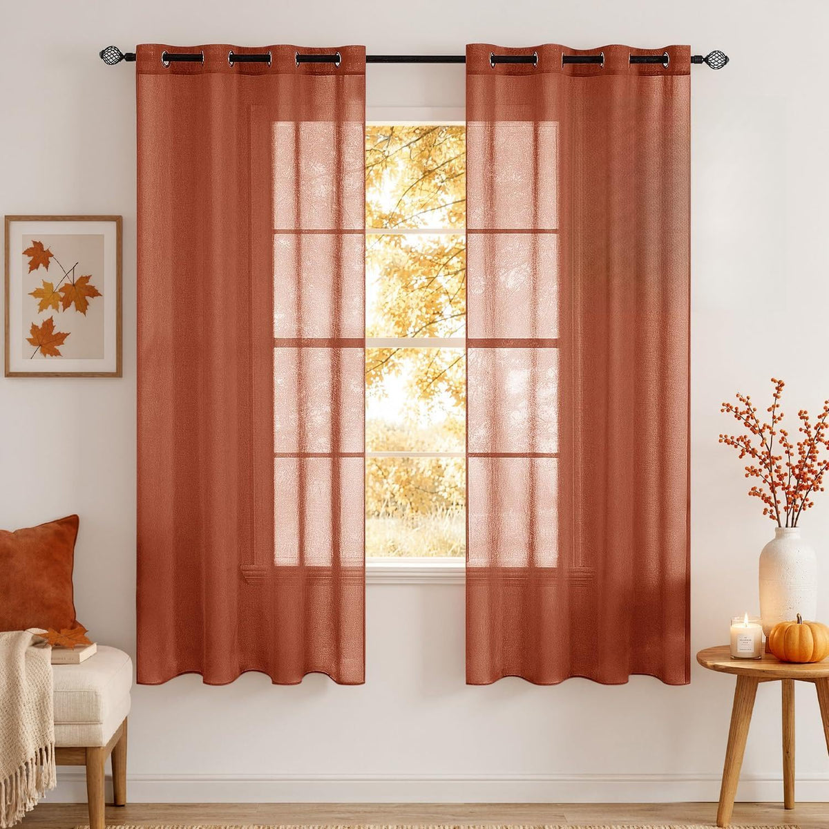 MIULEE Ivory Sheer Curtains Linen Textured Panels 54X84 Inches