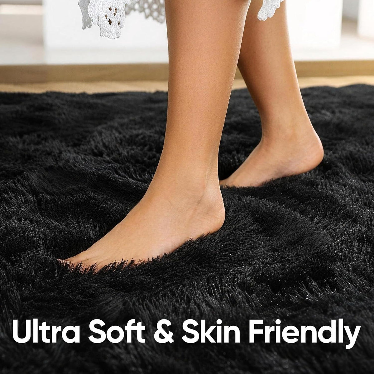 Noahas 2x6 Black Fluffy Soft Runner Rug Non-Slip for Bedroom Dorm Hallway