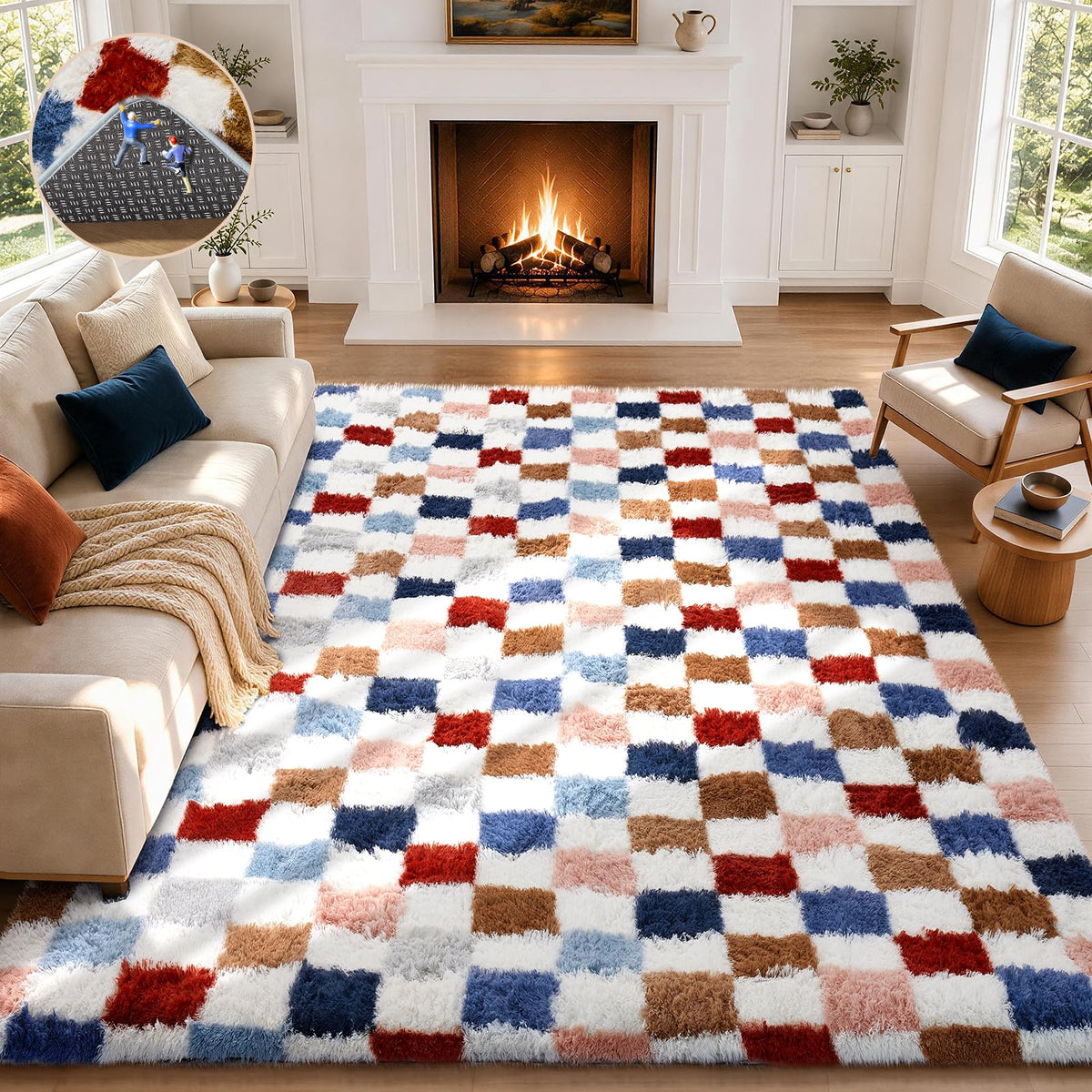 Ophanie 5x7 Area Rugs for Living Room Ivory, Fluffy Shag Large Fuzzy Plush Soft Rug, Shaggy Floor Big Carpets for Bedroom Nursery, Kids Home Decor Aesthetic with Over 99 pcs Pile fibers