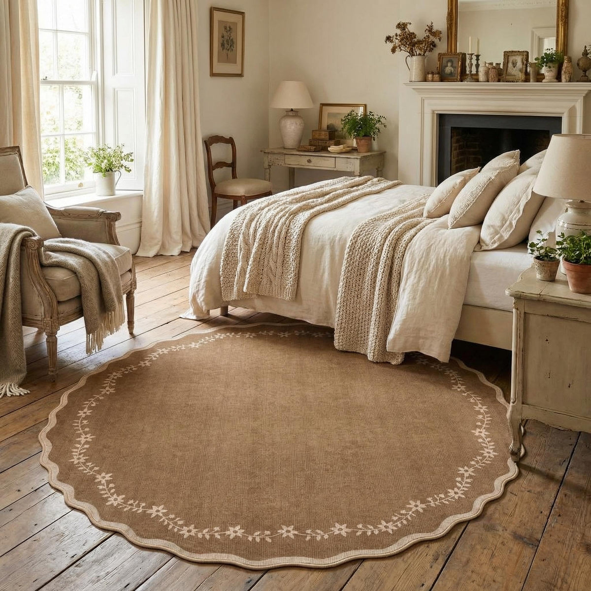 GarveeHome 5x7 Scalloped Area Rug Jute Washable Bedroom Living Room Rug