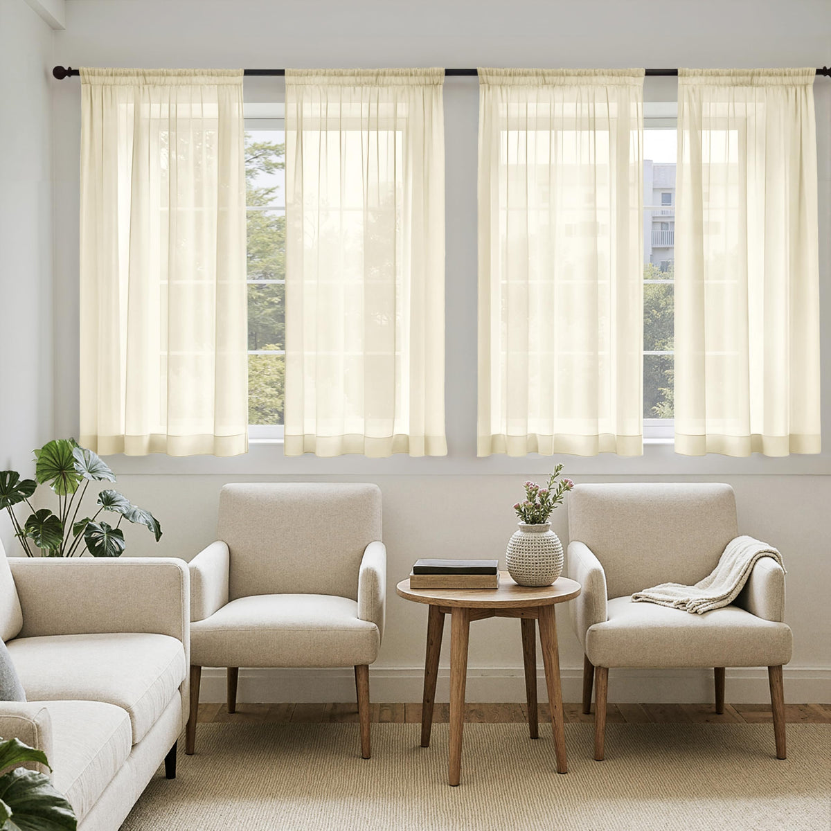 MIULEE White Sheer Curtains 84 Inches Long 4 Panels 42 x 84 Inches