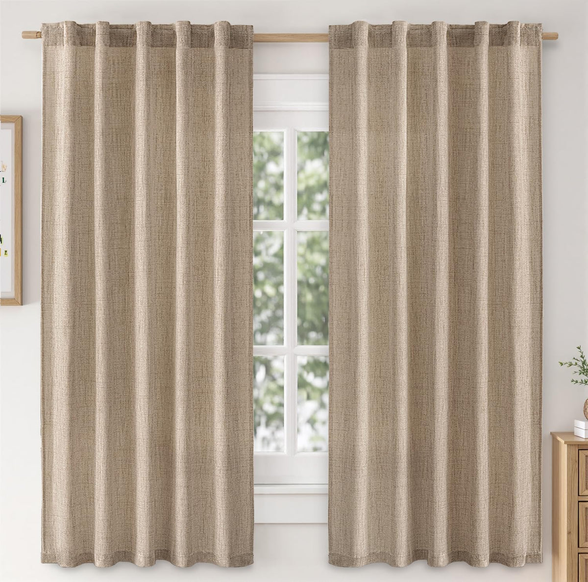 MIULEE Faux Linen Curtains 84 Inch Length 2 Panels Natural Semi Sheer Curtain with Back Tab Rod Pocket, Light Filtering Window Privacy Burlap Drapes for Living Room Bedroom 42W x 84L Linen