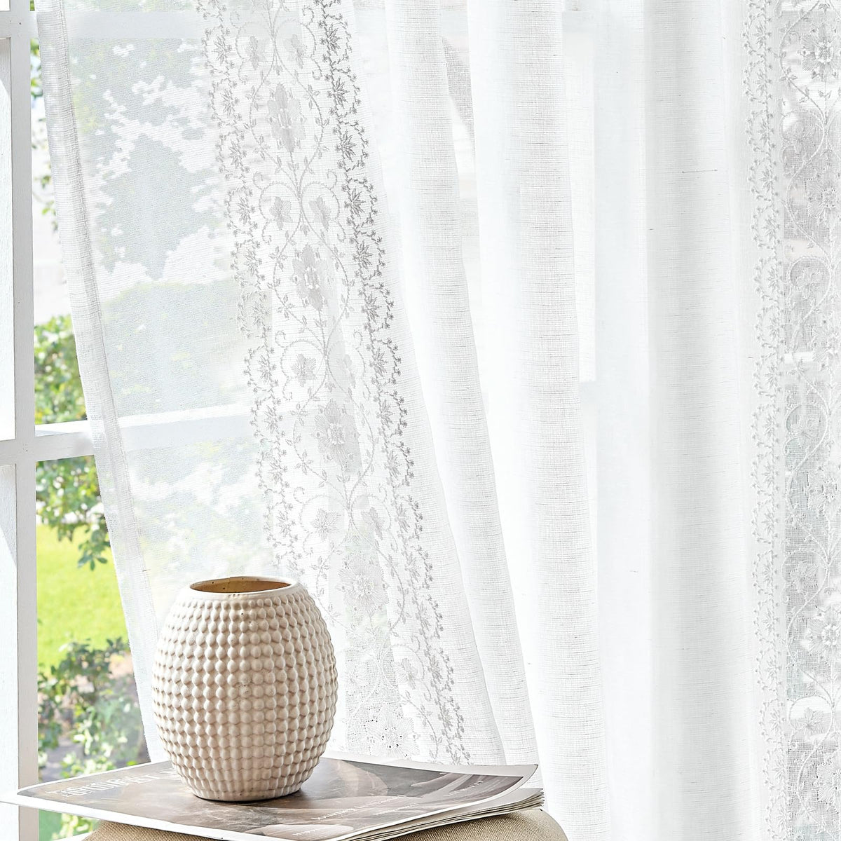 jinchan Floral Sheer Curtains, Back Tab 50x84 Inch, 2 Panels Green