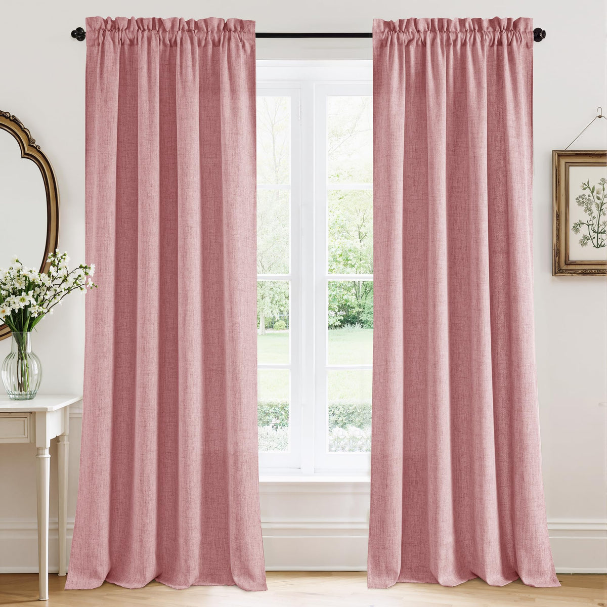 RYB HOME White Semi Sheer Curtains 84 inches Long for Living Room