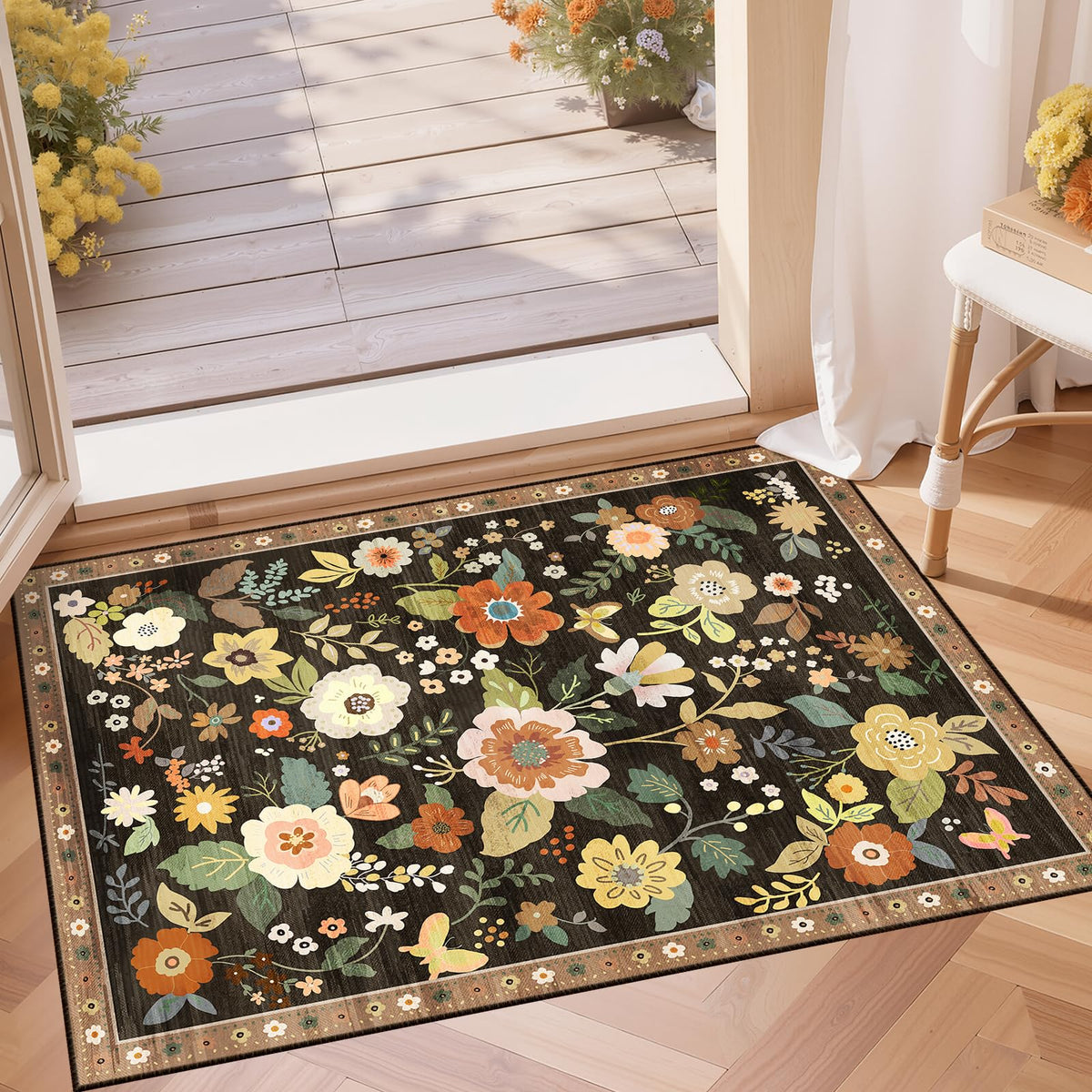 RELEANY Floral Washable 5x7 Area Rugs Pink