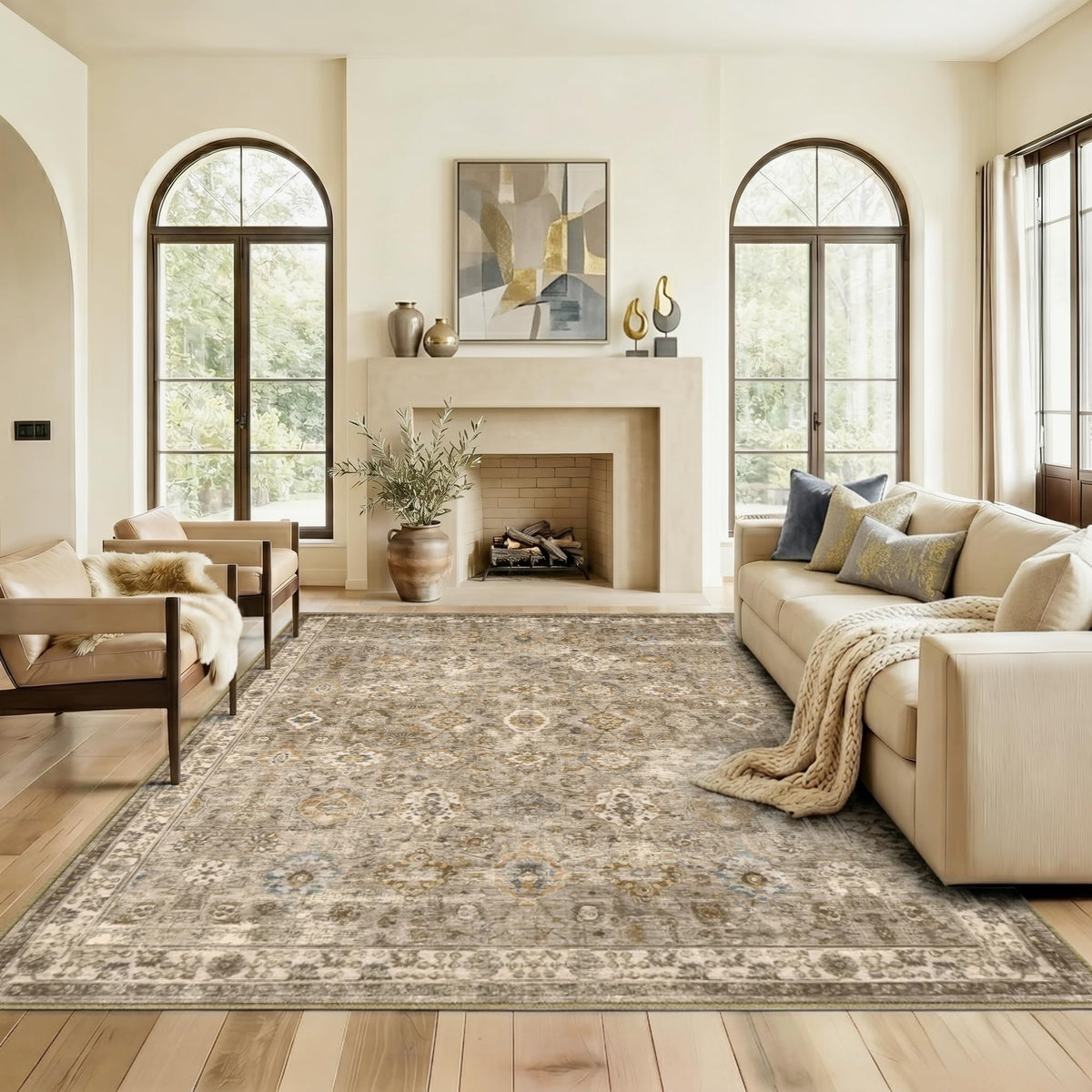 8x10 Area Rugs Living Room: Bedroom Vintage Washable Carpet Beige