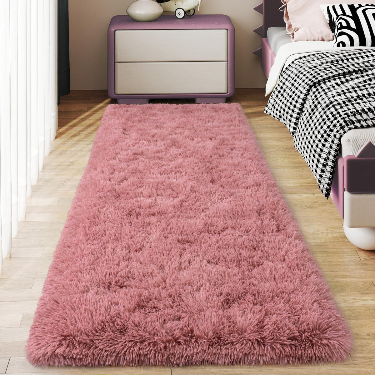 Soft Runner Rugs for Bedroom Hallway 2x6 Beige Fluffy Shag Washable