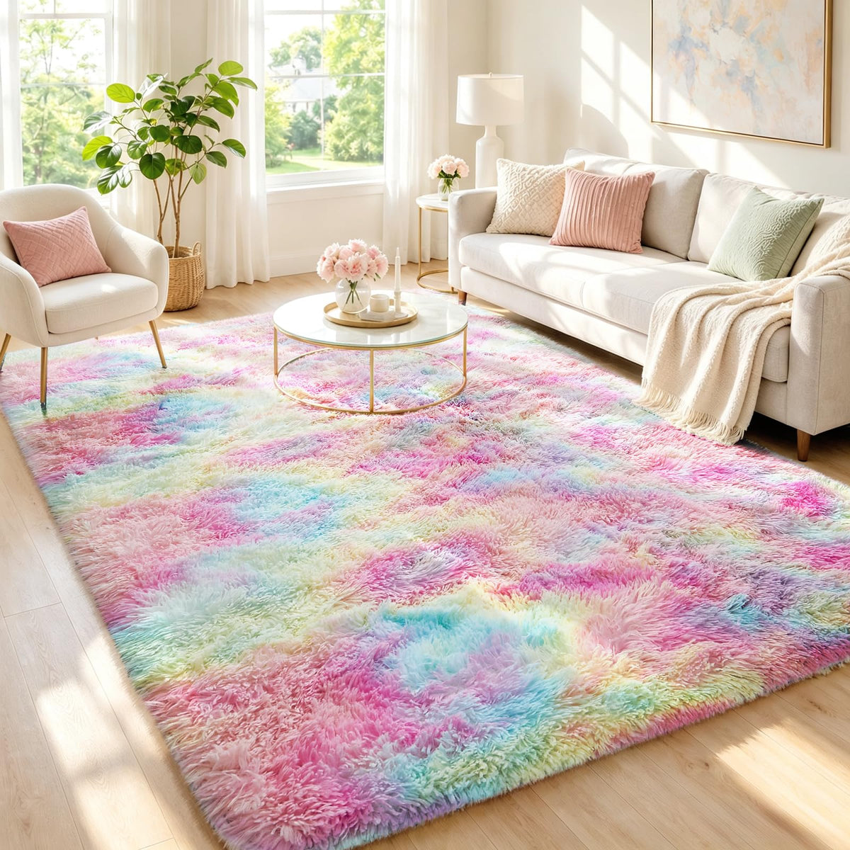 Ophanie 5x7 Area Rugs for Living Room Ivory, Fluffy Shag Large Fuzzy Plush Soft Rug, Shaggy Floor Big Carpets for Bedroom Nursery, Kids Home Decor Aesthetic with Over 99 pcs Pile fibers