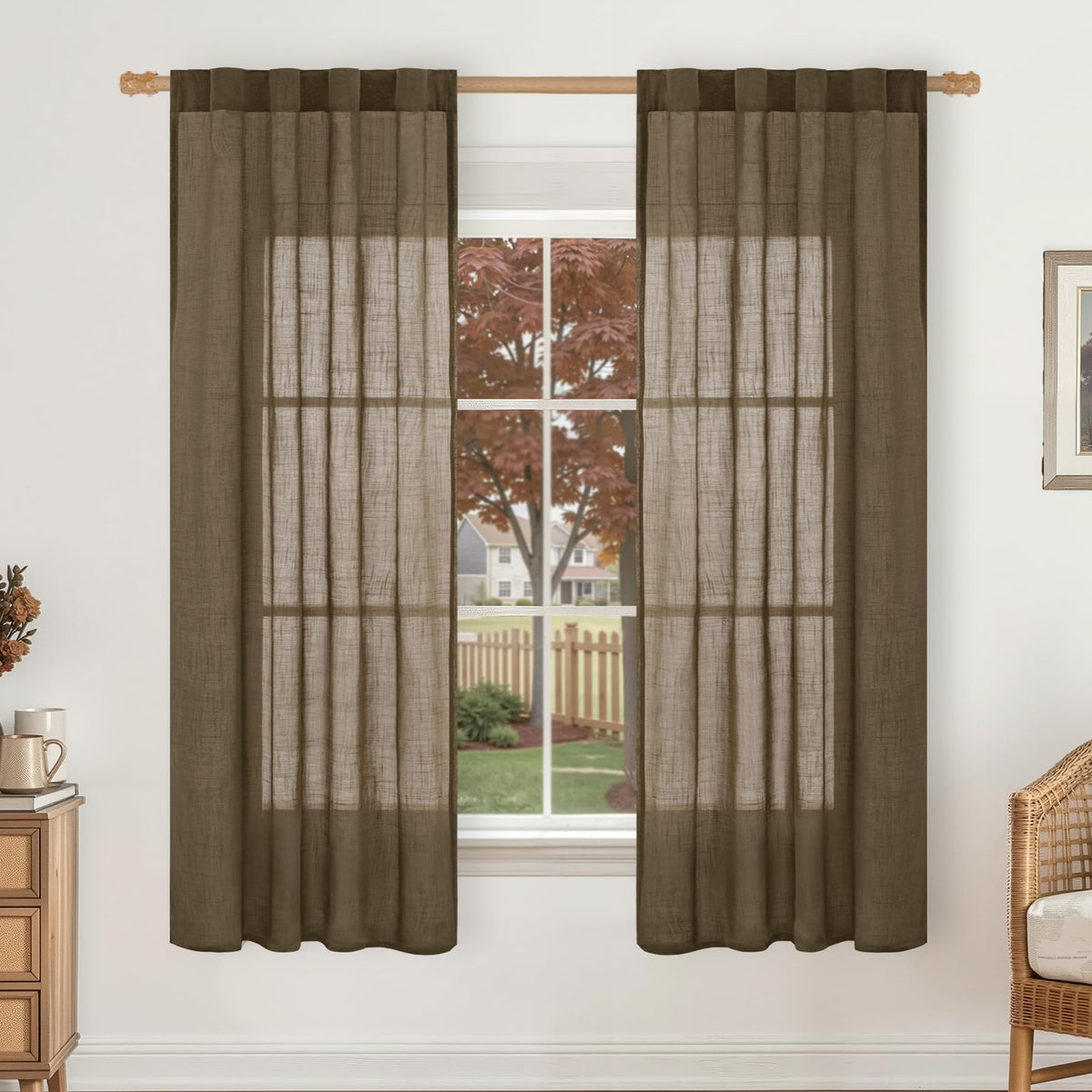 LAMIT Linen Semi Sheer Curtains 84 Inches Long for Living Room 2 Panels