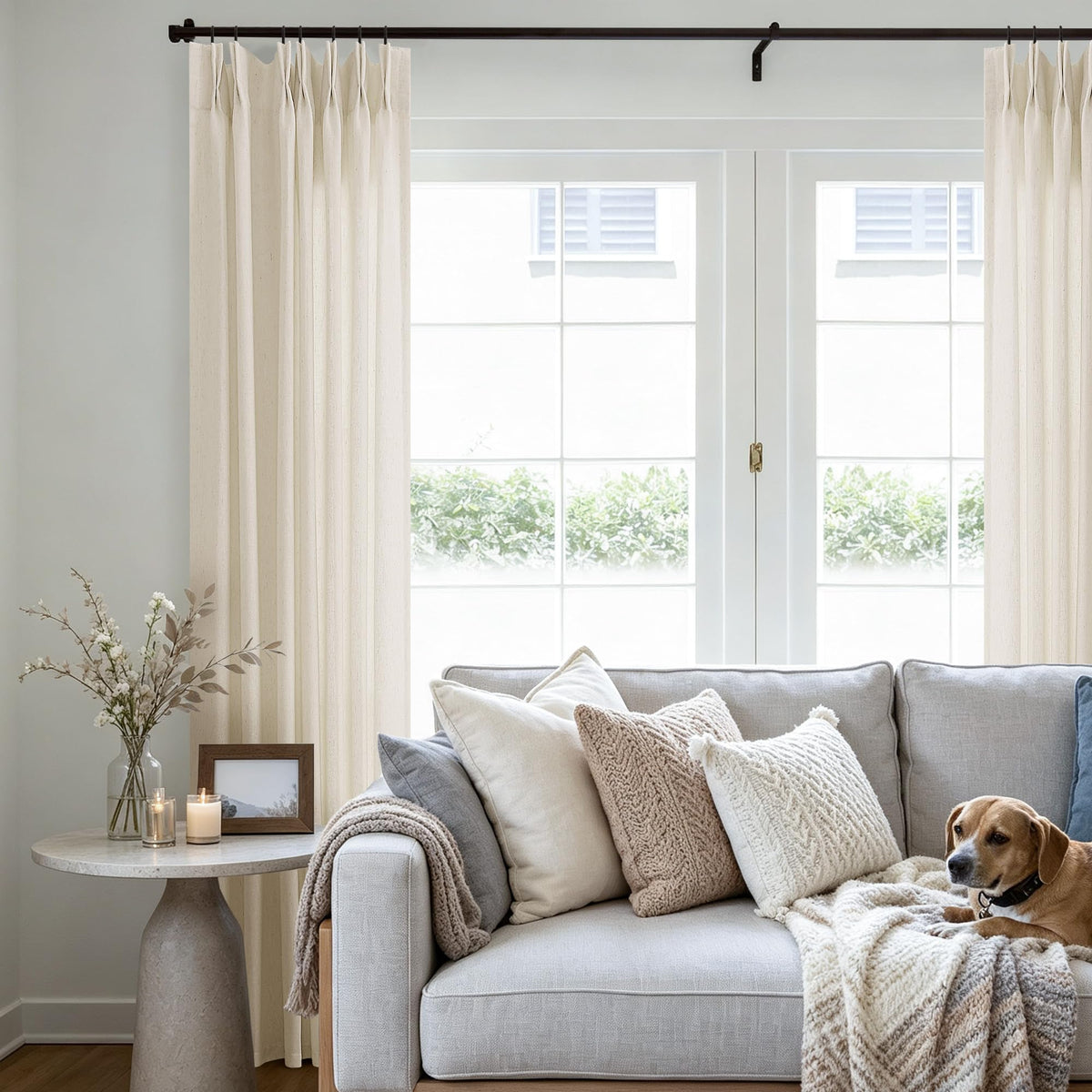 Cream 120 Inch Linen Curtains Pinch Pleated Extra Long Custom Made