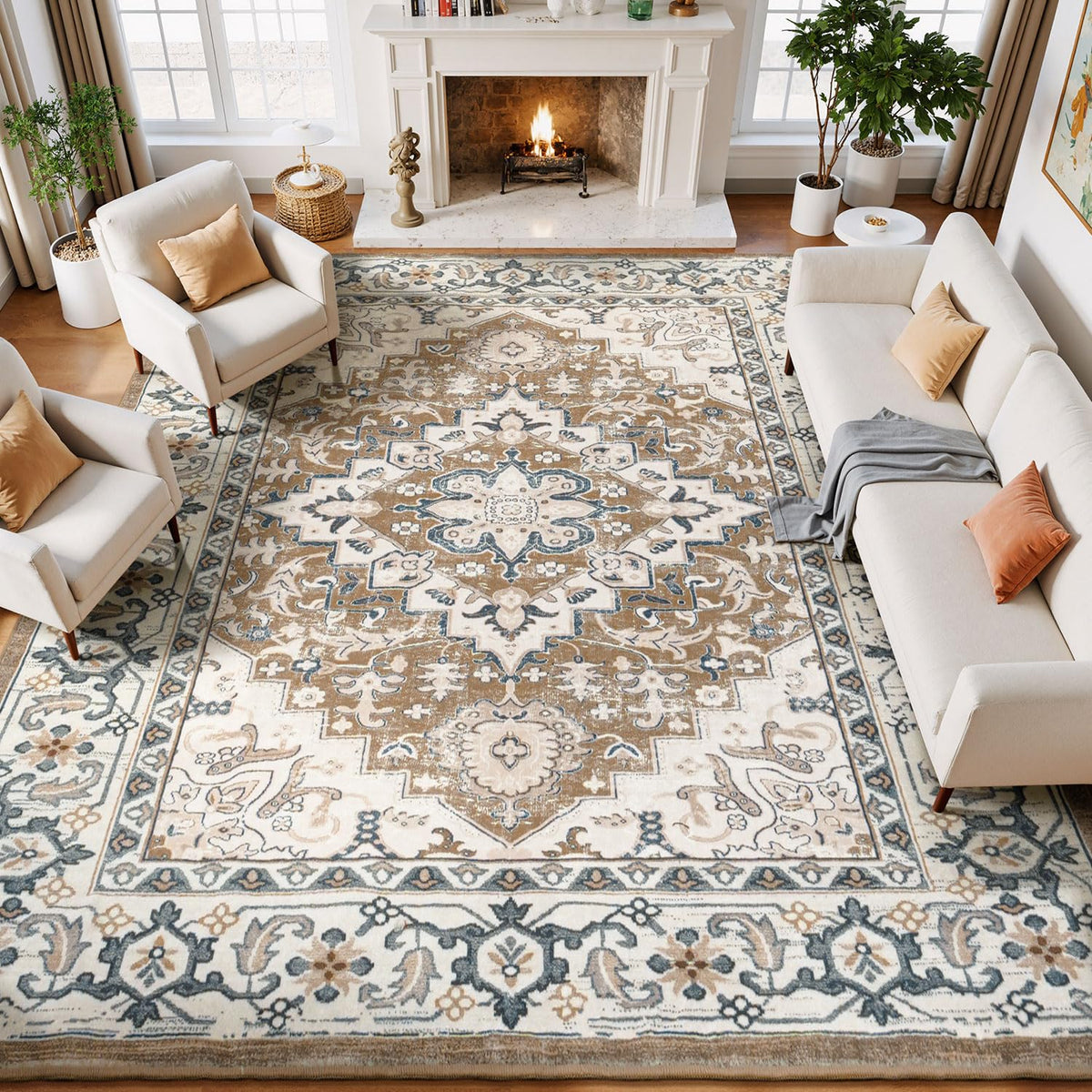 Lessymo 8 x 10 Area Rugs for Living Room, Machine Washable Rug Grey White