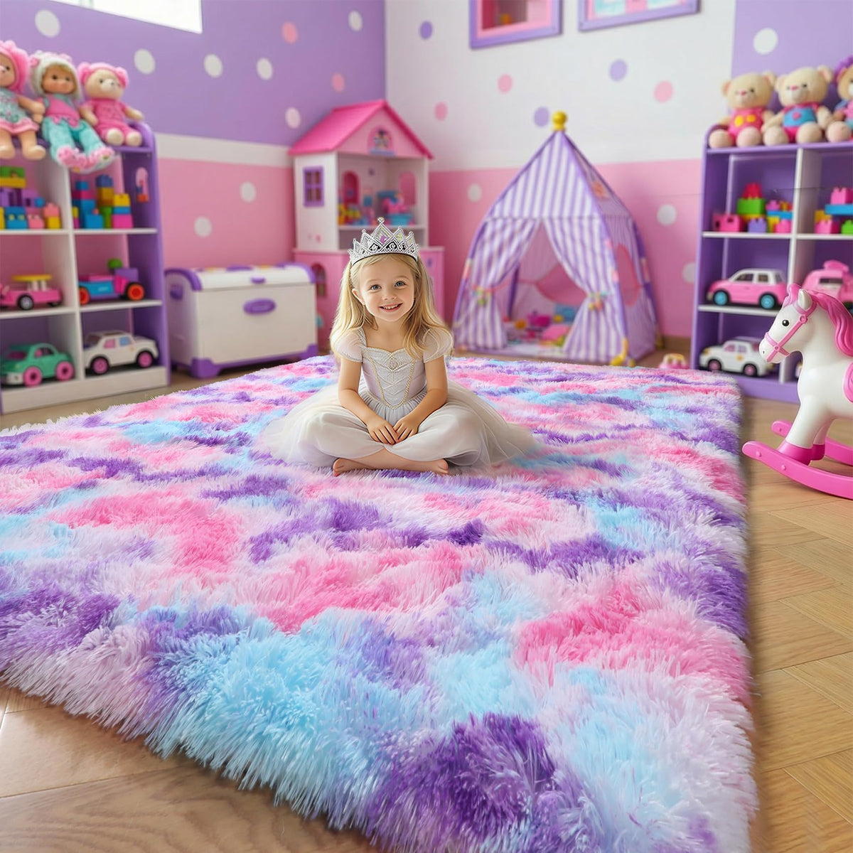 Amdrebio Light Pink Fluffy Fuzzy Area Rug 4x6 for Girls Bedroom Kids Room