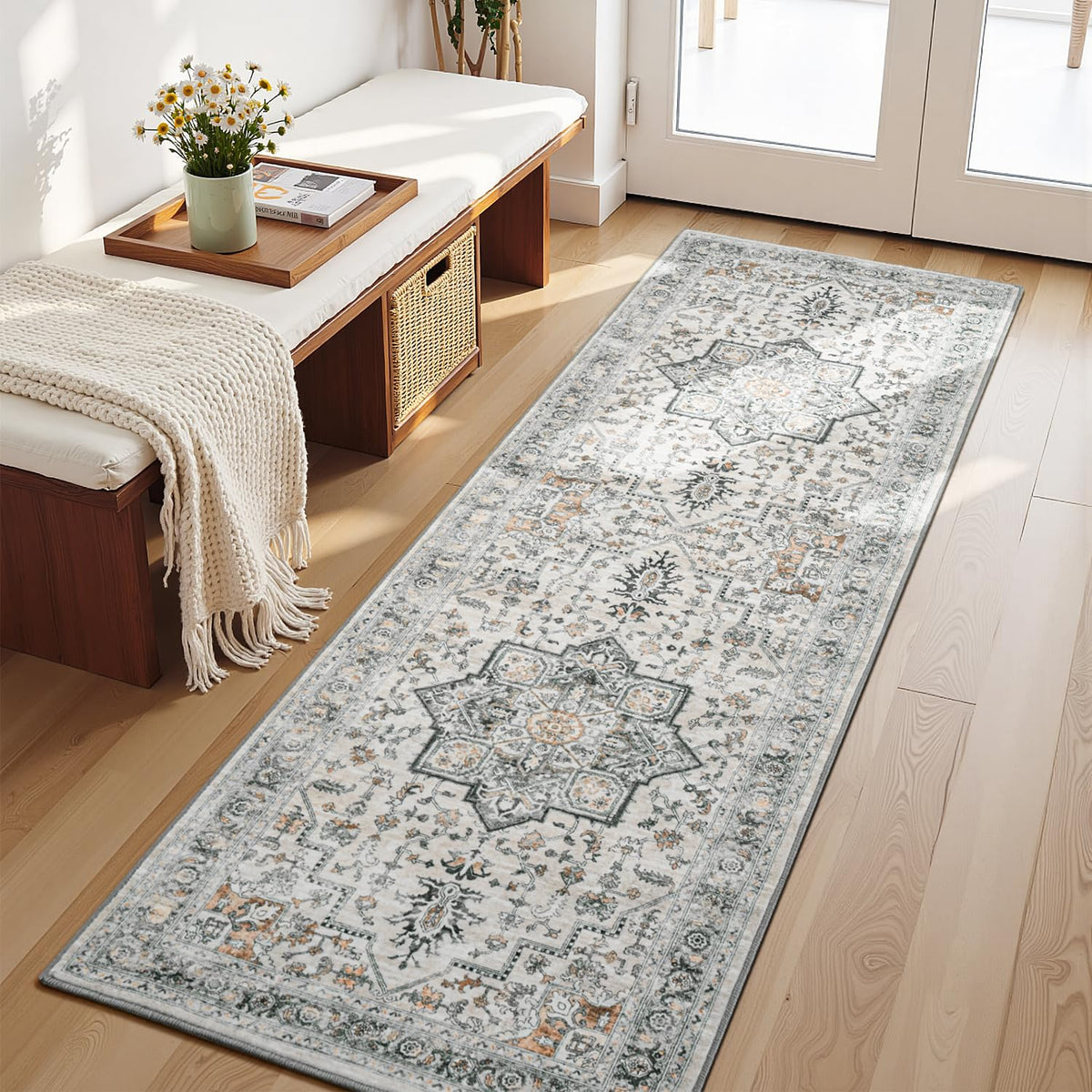 Lessymo 8 x 10 Area Rugs for Living Room, Machine Washable Rug Grey White