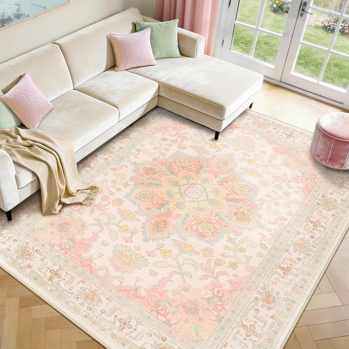 CAPALOCA 5x7 Washable Nursery Girls Low Pile Area Rug Pink
