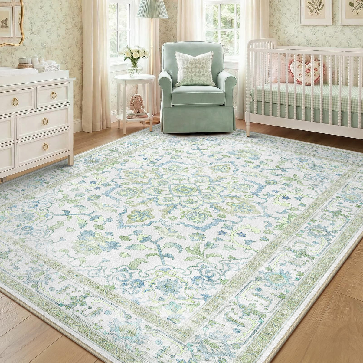 CAPALOCA 5x7 Washable Nursery Girls Low Pile Area Rug Pink