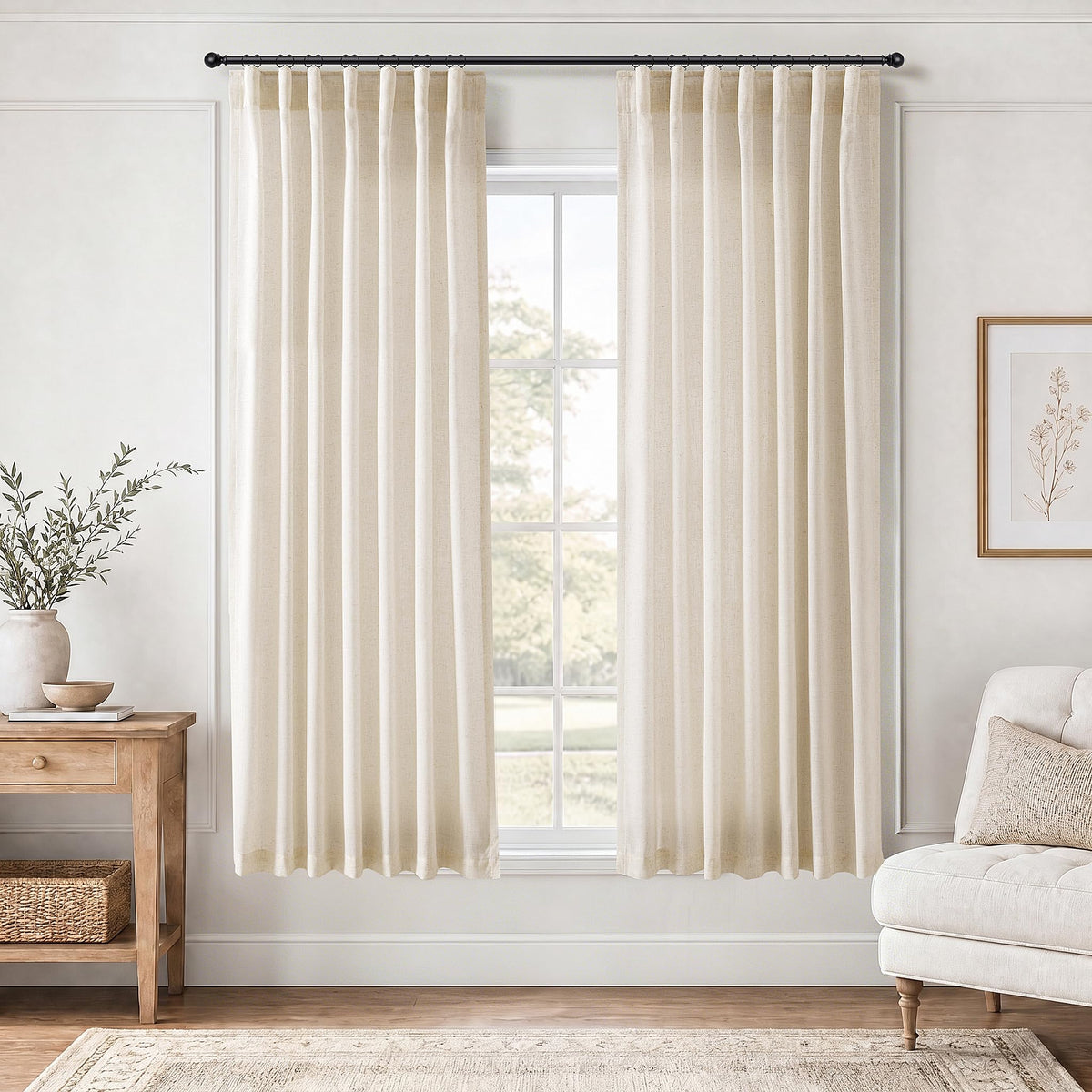 Jowels Natural Linen Curtains 84 Inches Long 2 Panels for Living Room