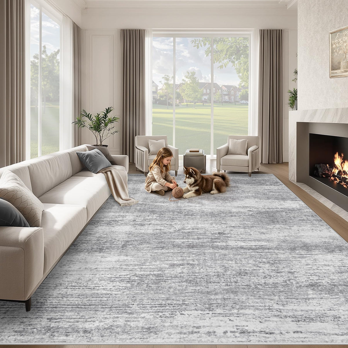 Washable Rug 8x10 Area Rugs for Living Room: Large Neutral Soft Rug Abstract Non Slip Low Pile Modern Carpet for Bedroom Kitchen Nursery Office Dining Room Indoor (Beige, 8'x10')