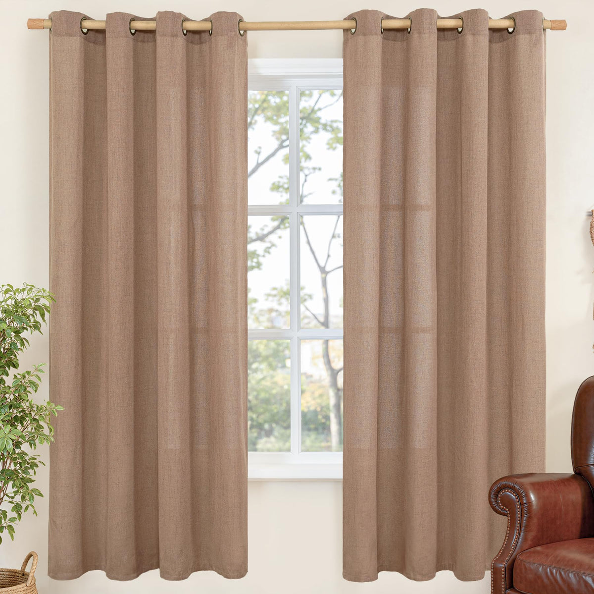 YoungsTex Linen Semi Sheer Curtains 63 Inch Length, Light Filtering Drapes