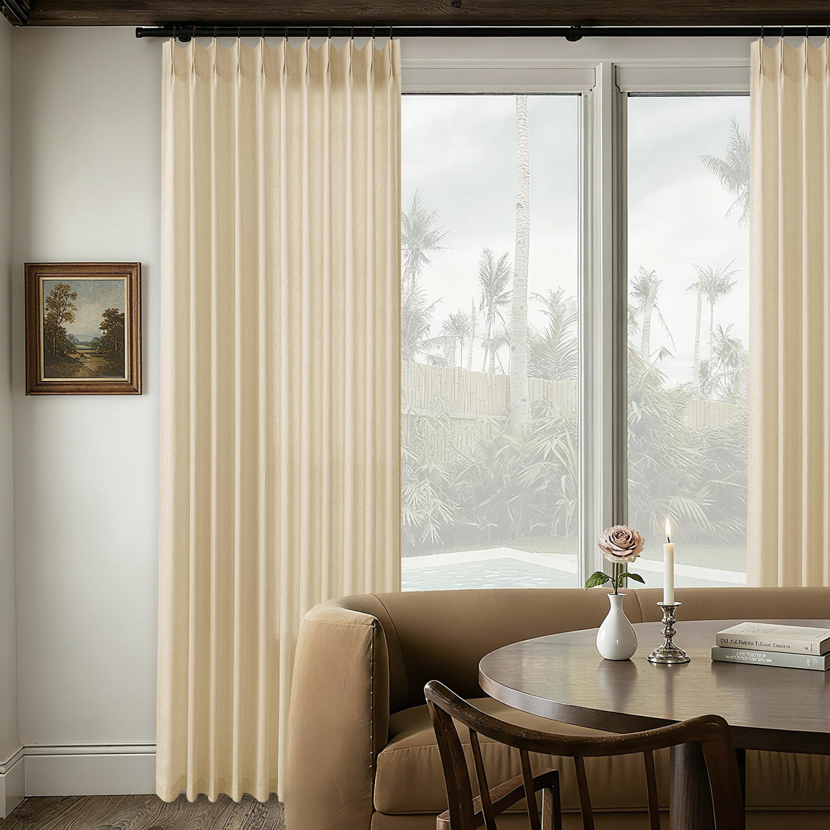 Cream 120 Inch Linen Curtains Pinch Pleated Extra Long Custom Made