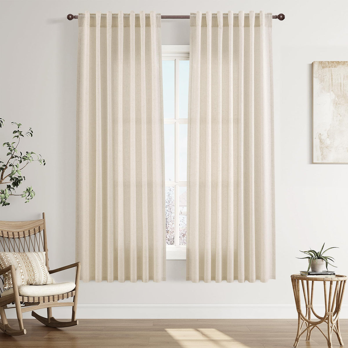Joywell Linen Sheer Curtains 84 Inches Long for Living Room Beige Cream