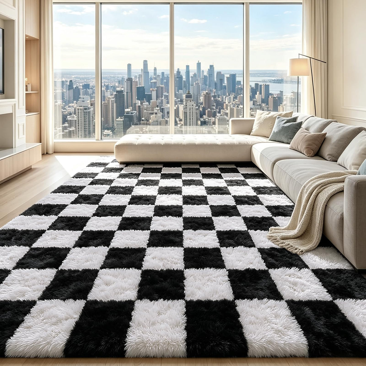 Beige 8x10 Area Rugs for Living Room, Fluffy Shag Rug Large Bedroom Carpet