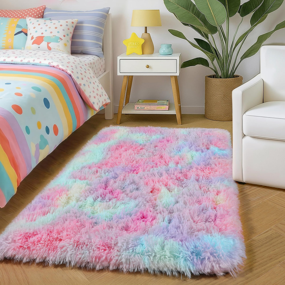 Amdrebio Light Pink Fluffy Fuzzy Area Rug 4x6 for Girls Bedroom Kids Room