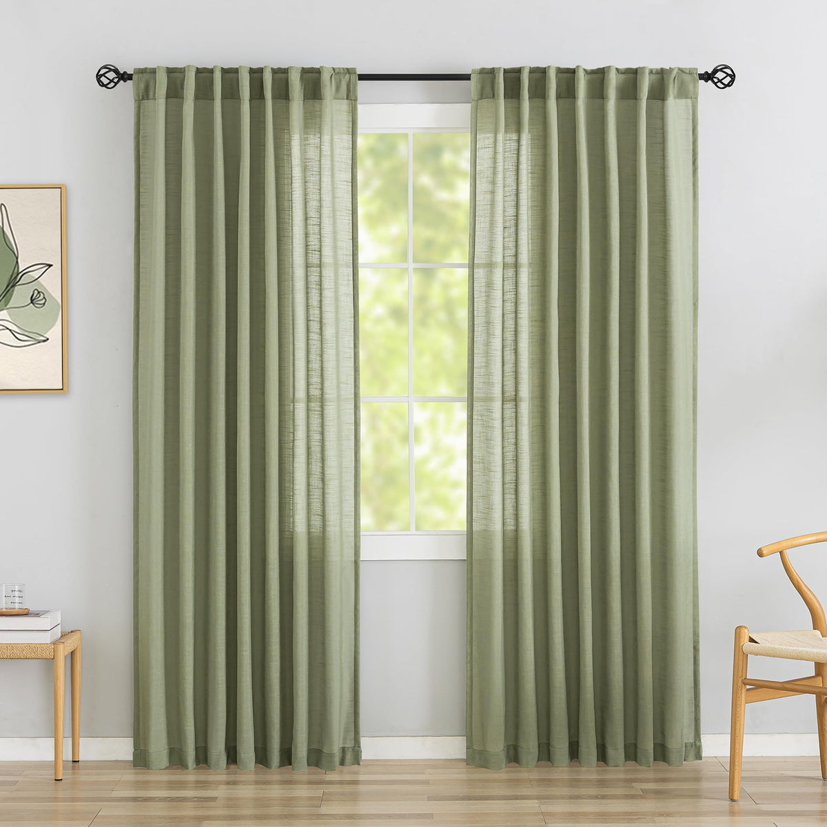 Natural Linen 144 Inch Length Curtains for Tall Floor Ceiling Villa Living Room -Cream Ivory Bak Tab Hooks Pleated Easy Open Sliding Semi Sheer 144 inch Extra Long 2 Story Window Curtains,12 Foot