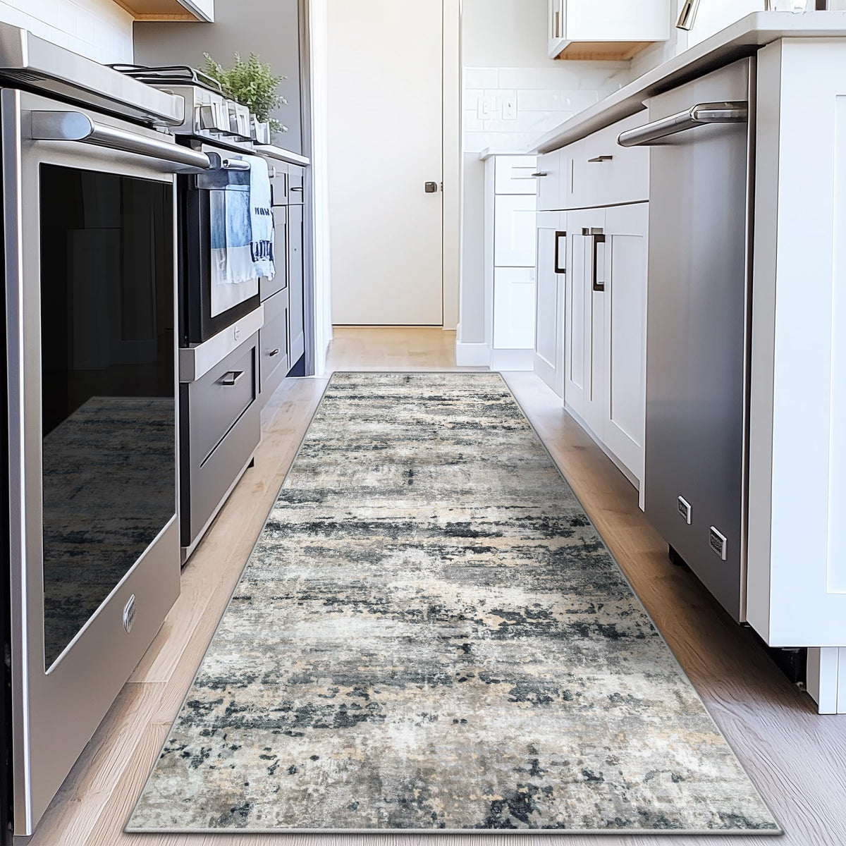 pmtsns Area Rugs 8x10 for Living Room: Washable Rug Modern Abstract Neutral Soft Non-Slip Low-Pile Indoor Large Carpet for Bedroom Dining Room Playroom Home Office (Blue Grey Brown, 8'x10')