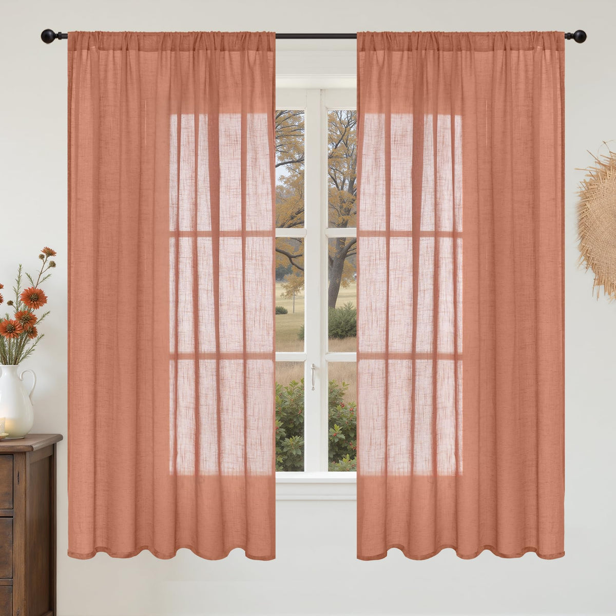 BGment Linen Sheer Curtains 84 Inches Long 2 Panels Set for Living Room