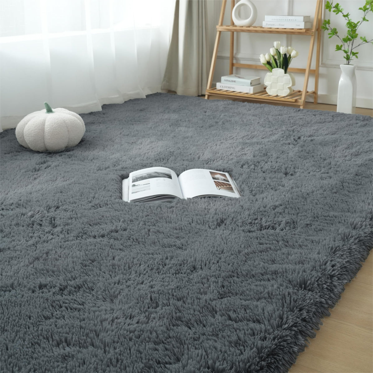 Fluffy Area Rug for Bedroom 5x7 Grey - Soft Shag Dorm Decor Carpet