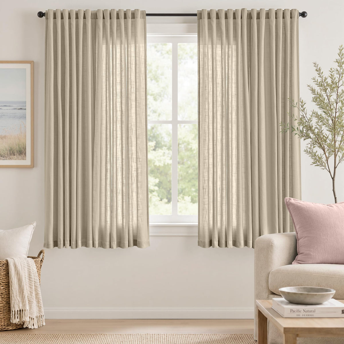 jinchan White Semi Sheer Curtains Light Filtering 84 Inches Long 2 Panels